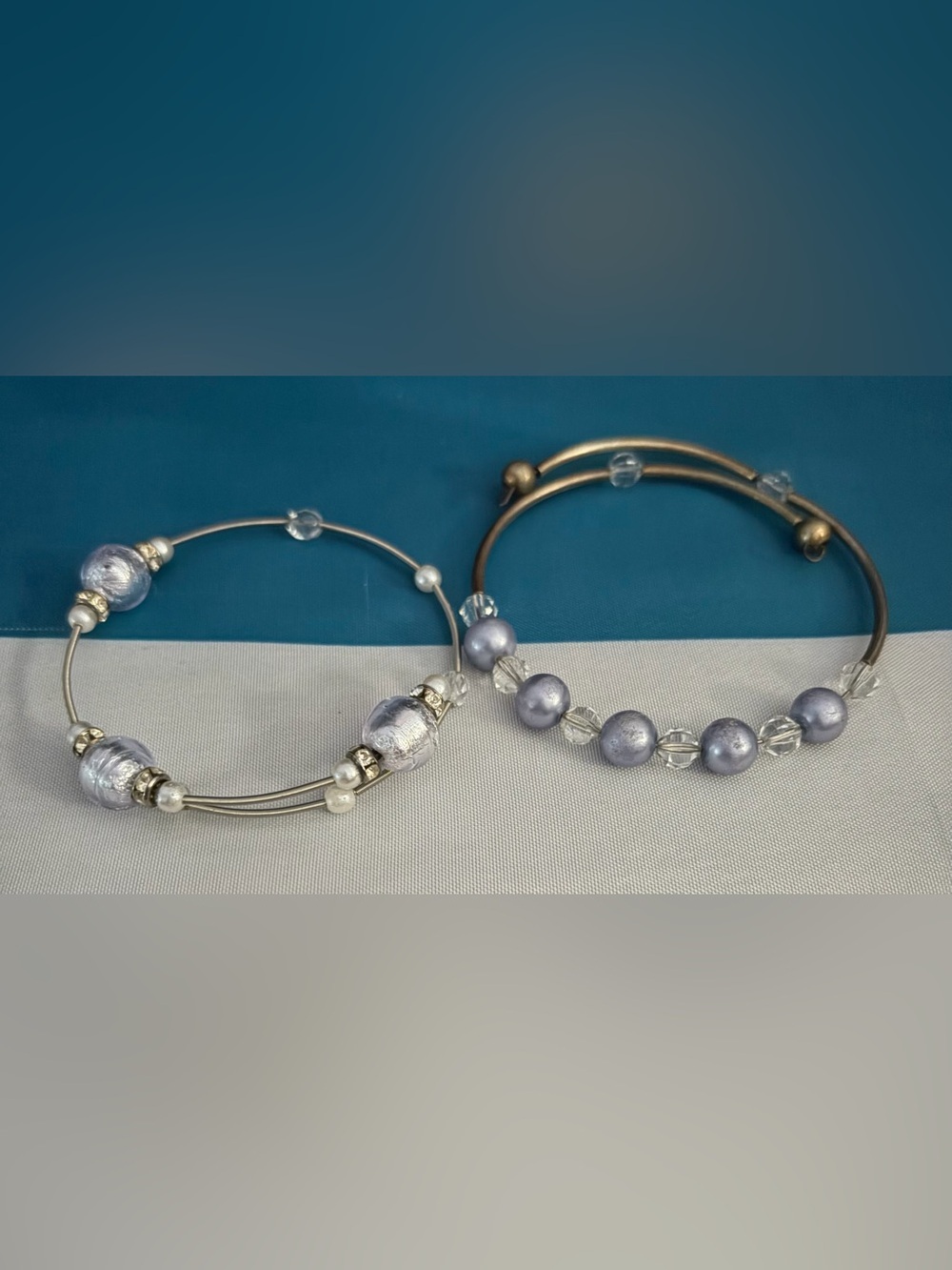 Two Beaded Memory Wire Bracelets- Women Jewelry